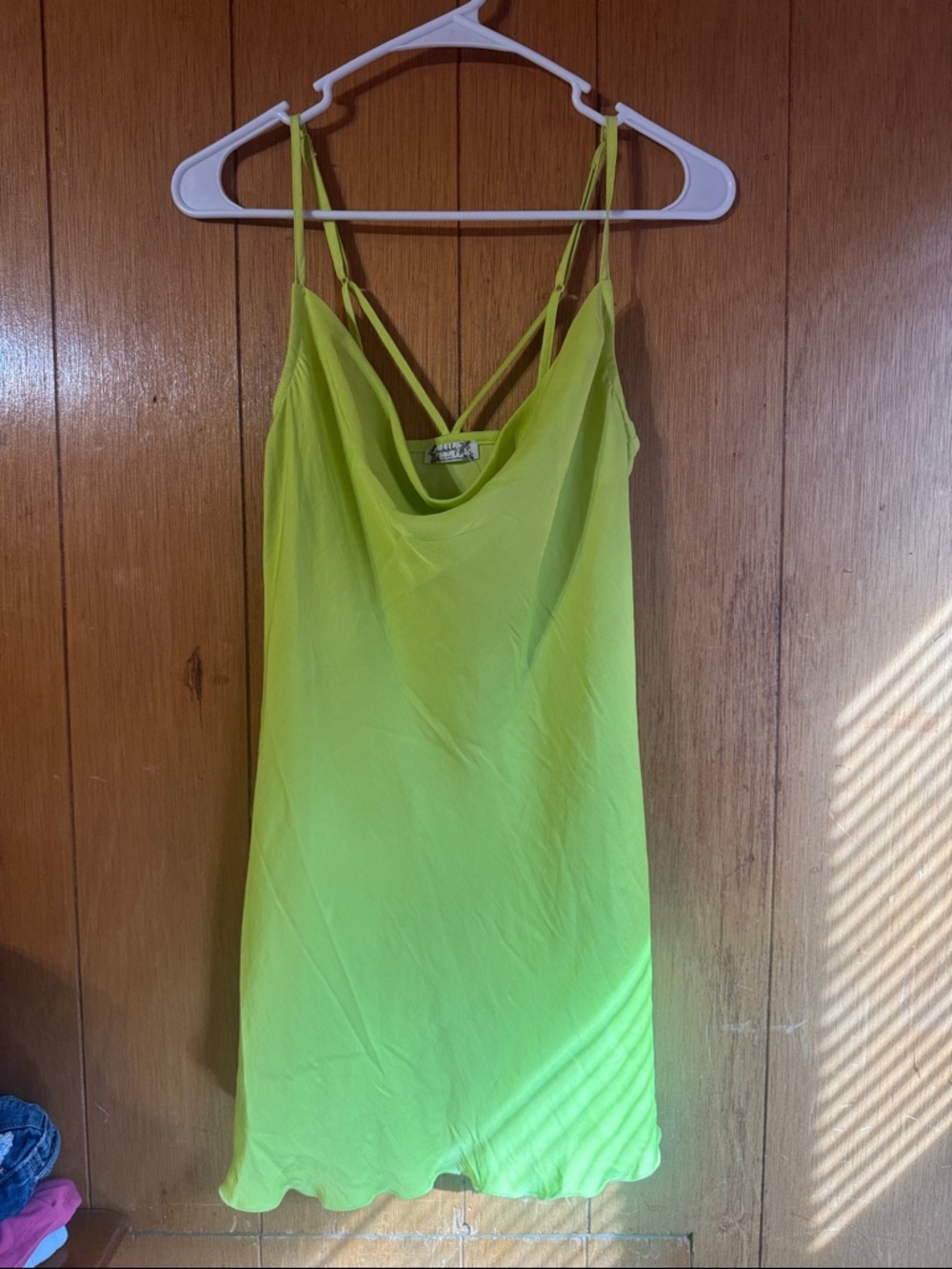 Free People Neon Lime Slip Dress with Double Spaghetti Straps